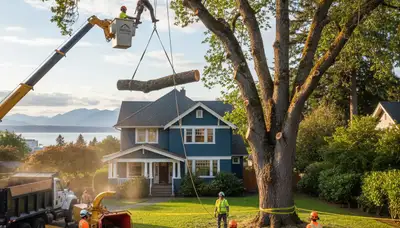 Professional arborists performing safe tree removal at a Tacoma, WA residential property
