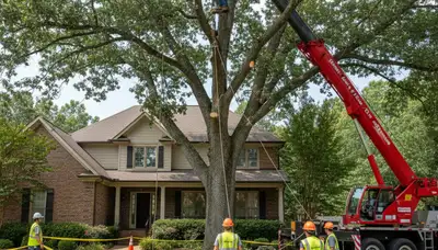 Professional crew performing large tree removal with bucket truck in Auburn near Tacoma, WA
