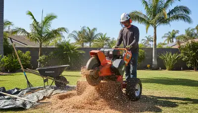 Professional stump grinding service removing tree stump in Redondo near Tacoma, WA for yard restoration