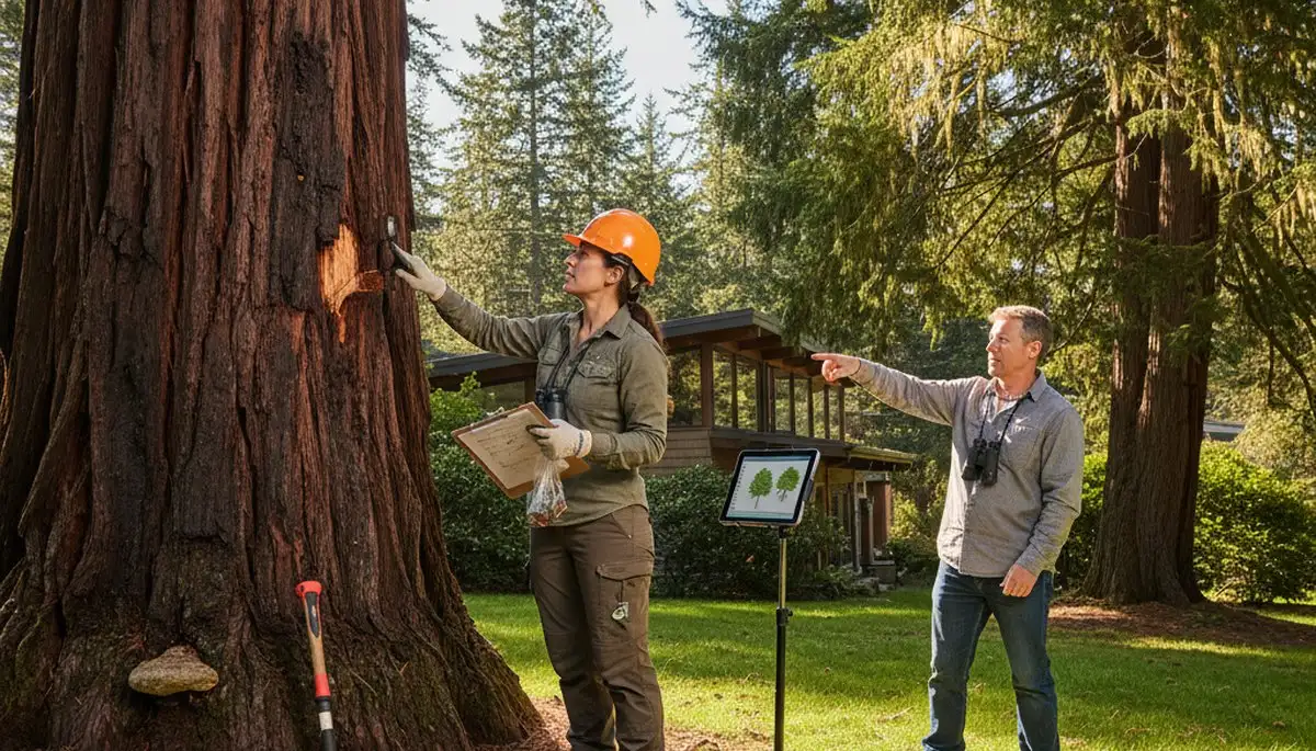 Certified arborist performing tree health assessment in Pacific, WA for Tacoma tree removal services