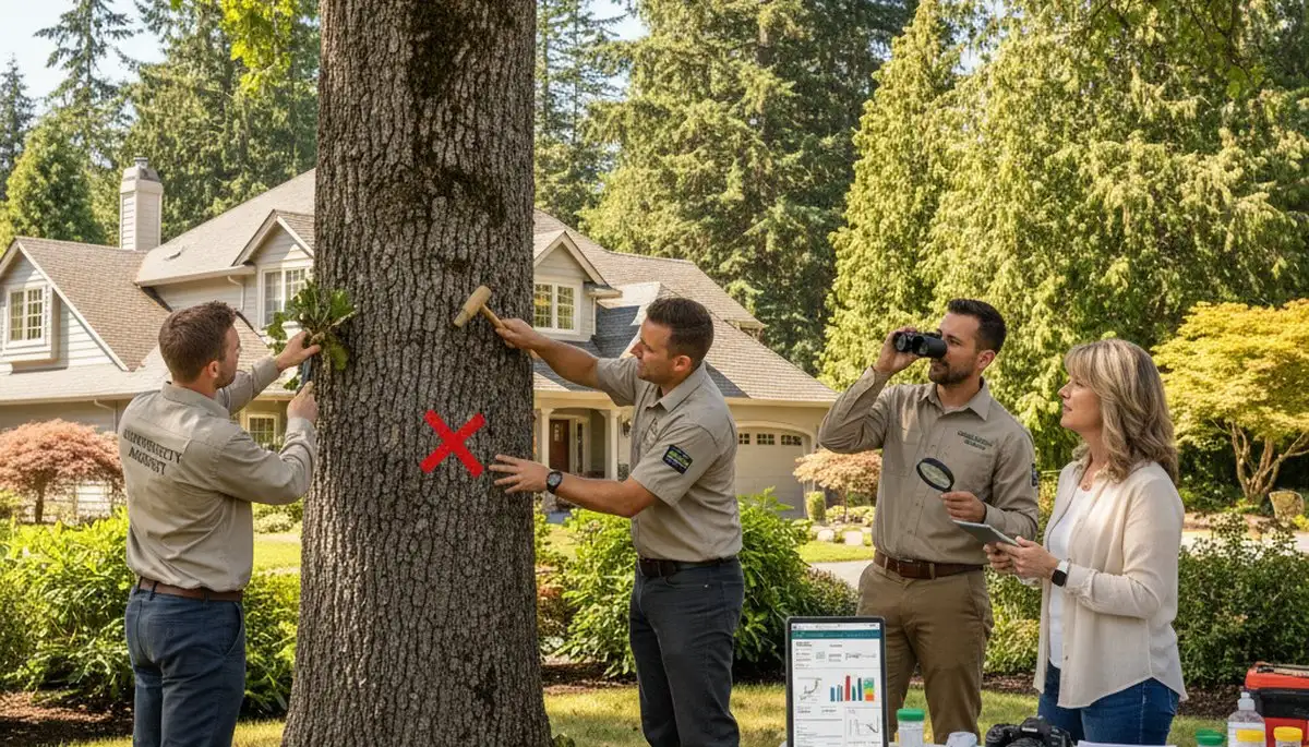 Certified arborist performing tree health assessment for homeowners in University Place, WA