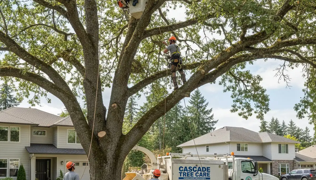 Professional tree removal service in Tacoma WA safely cutting damaged oak branches