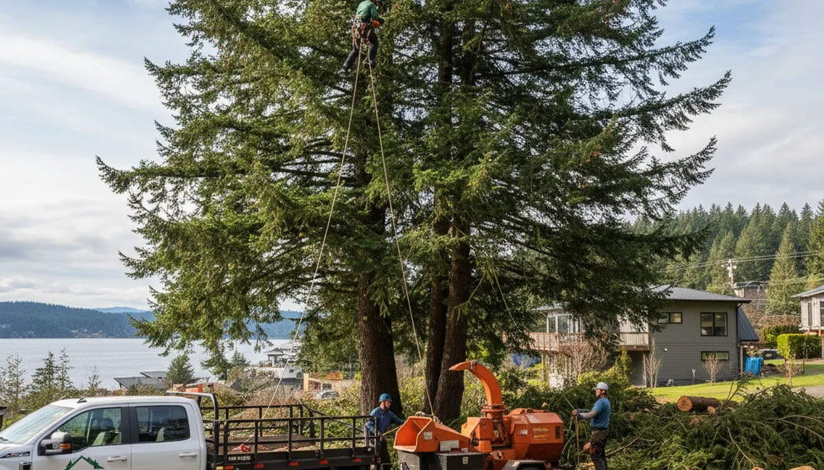 Professional tree removal service in Tacoma WA safely clearing large oak tree branches