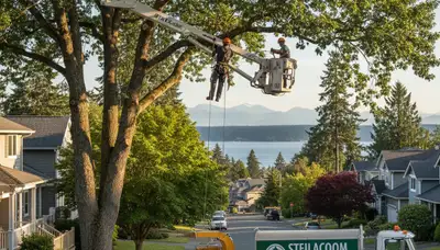 Professional tree removal service in Tacoma WA safely clearing large oak trees