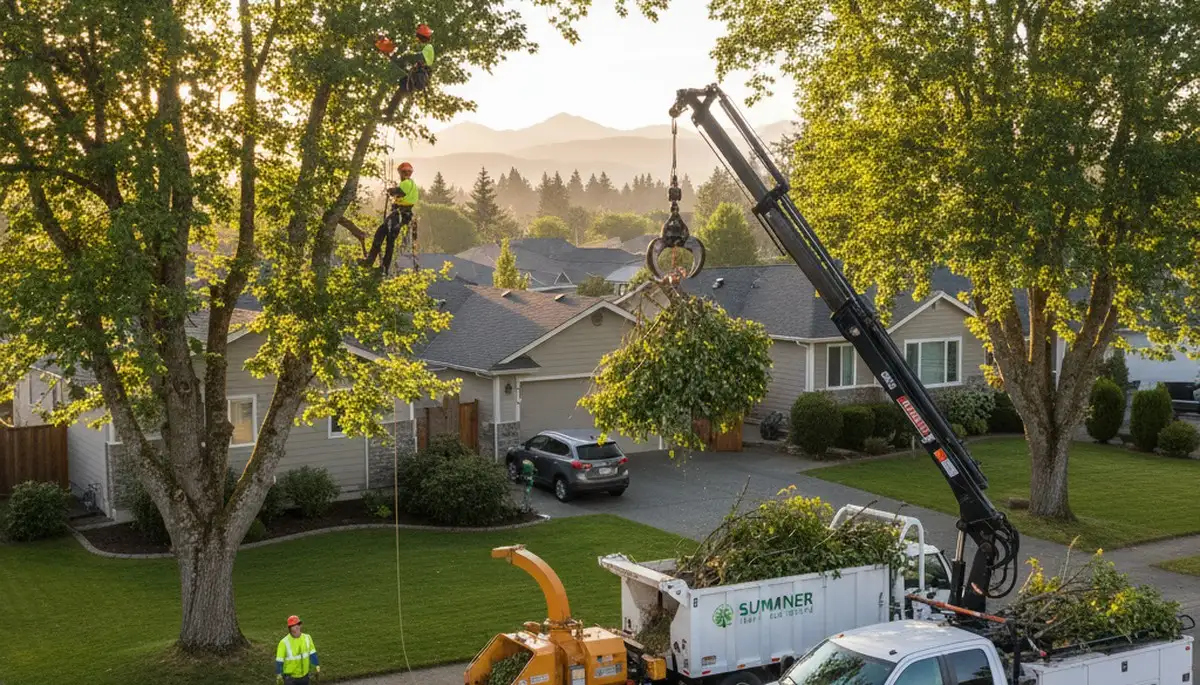 Professional tree removal service in Tacoma WA safely cutting large tree branches